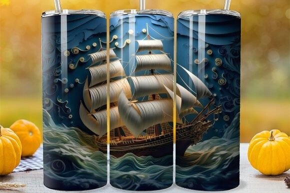 3D Nautical Pirate Ship Tumbler Wrap