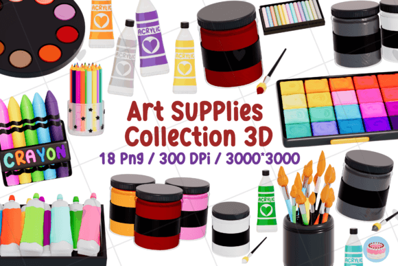 Art Supplies 3D PNG Bundle for Creative Projects