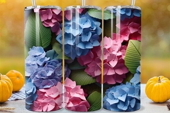 Digital Flower Tumbler: Hydrangea Design