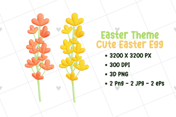 Easter Cute Flowers Deco 3D PNG EPS JPG