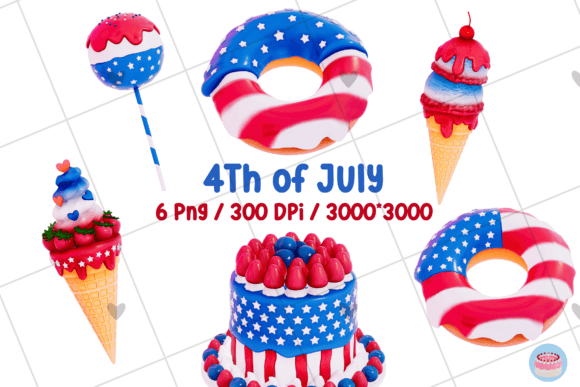 Festive 3D Dessert Clipart for 4th of July Designs