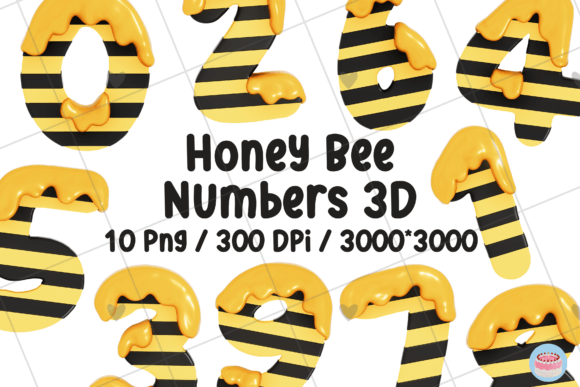 Honey Bee Numbers 10 PNG 3D Set: Creative Clip Art