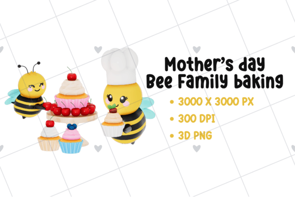 Mother's Day - Bee Family Baking 3D PNG: A Sweet Design Asset