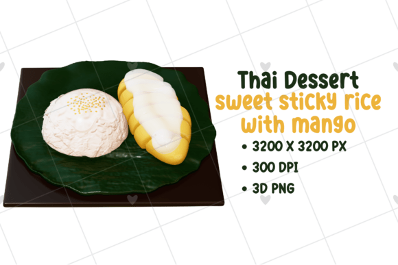 Thai Dessert 3D Clipart: Sweet Sticky Rice & Mango Design Asset