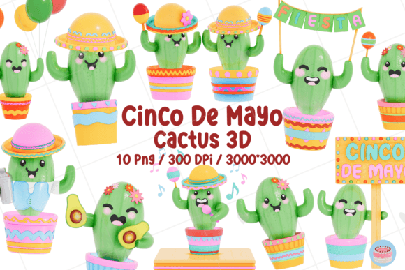 Vibrant Cinco De Mayo Cactus 3D Design Bundle